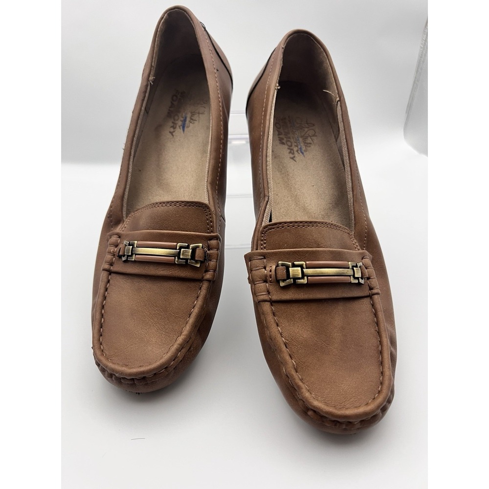 Life Stride Leather Velocity Memory Foam Brown Flats Shoes Women Sz 10 Slip On